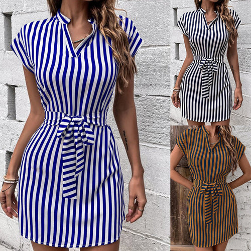 Damen Kurzarm Hemdkleid mit schmalem Taillengürtel