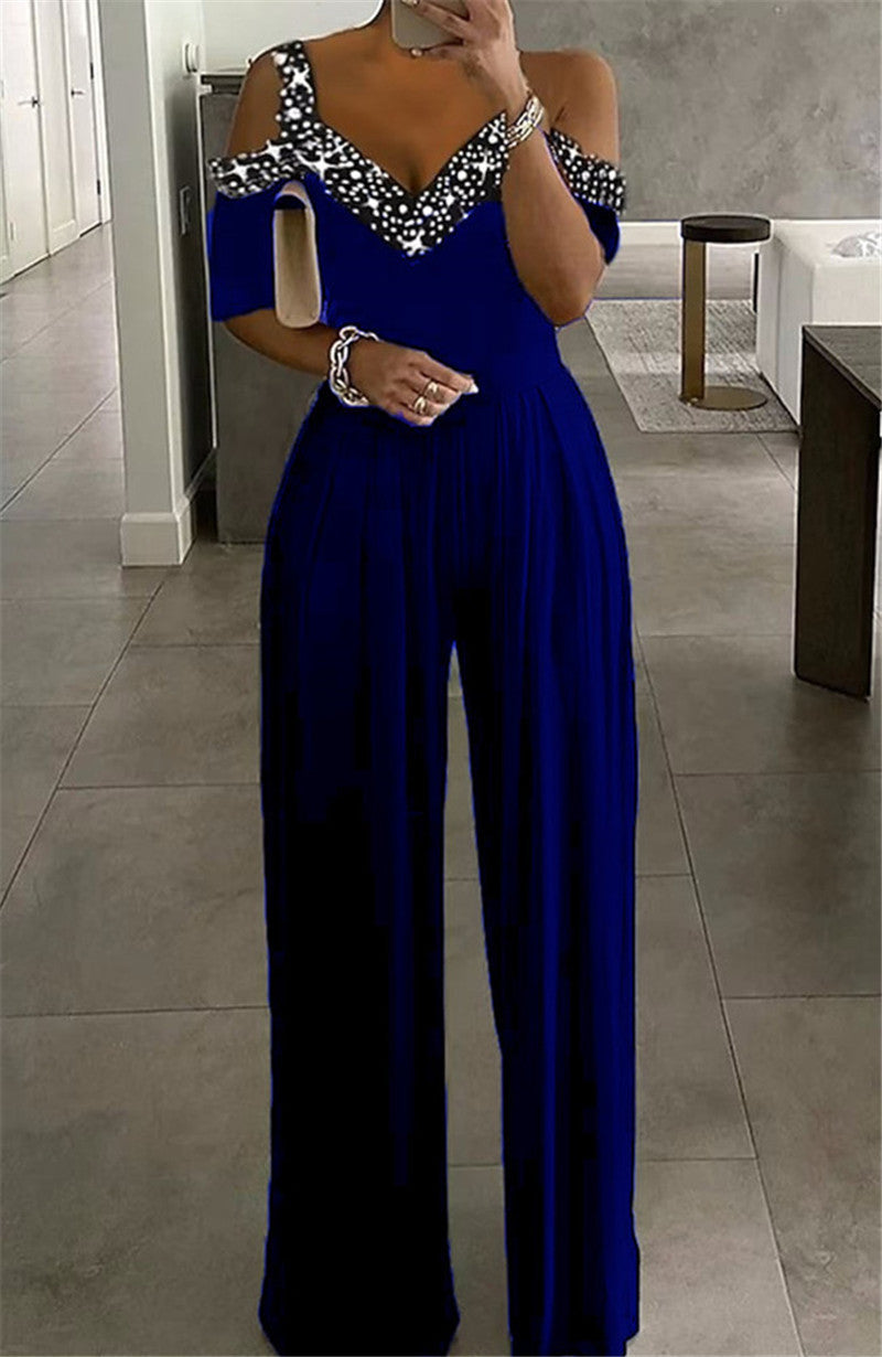 Eleganter Damen Jumpsuit mit Schulterfreiem Schnitt & Glitzerndem Dekolleté für Party & Events