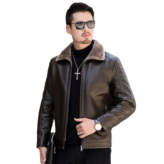 Herren Lederimitat-Übergangsjacke mit durchgehendem Teddyfutter und umlegbarem Kragen Shop Nory