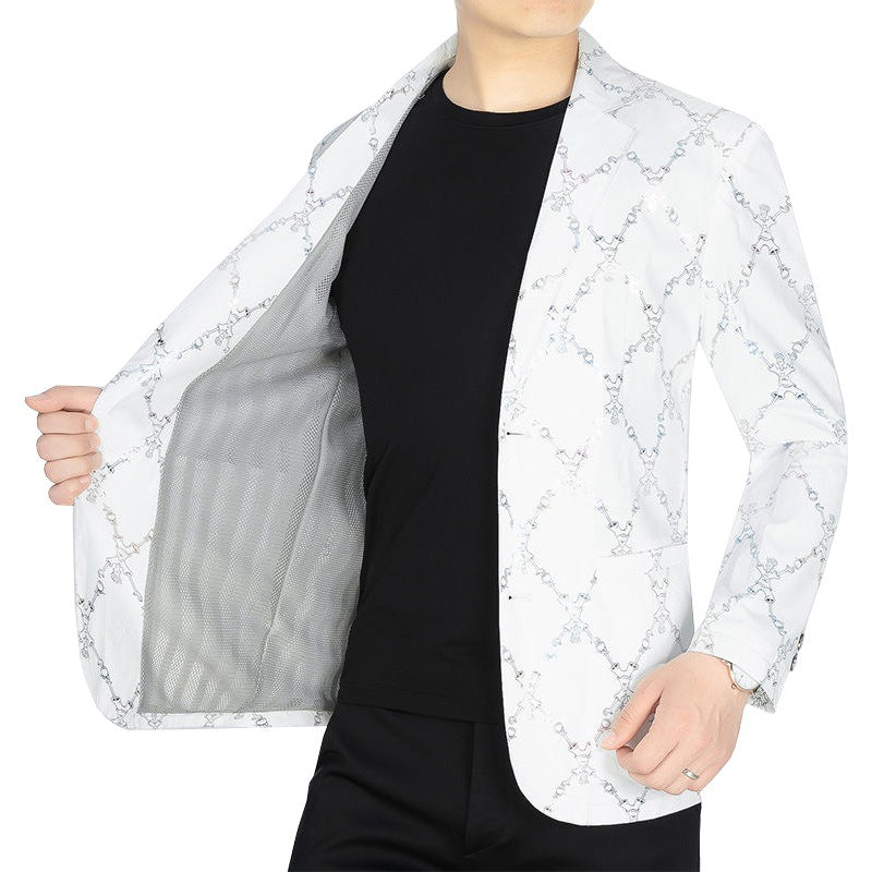 Herren Einreihiges Casual-Sakko mit künstlerischem Kritzel-Print und leichtem Halbfutter Shop Nory