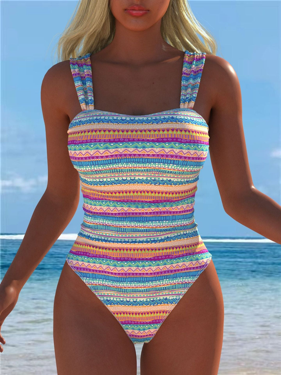 Damen einteiliger Badeanzug mit floraler und tierischer Musterkombination Shopnory