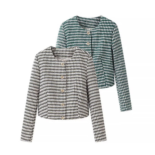 Damen Taillierter Bouclé-Kurzblazer mit Hahnentrittstruktur und dekorativen Zierknöpfen Shop Nory