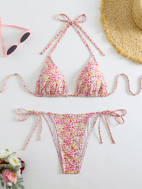 Damen Triangel-Bikini-Set mit verspieltem Blumenmuster