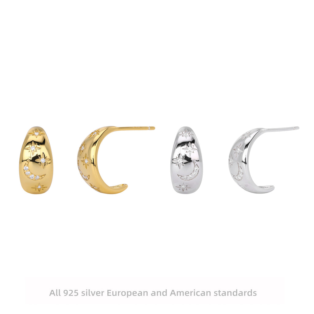 Damen Ohrhänger mit gestanztem Mond- und Sternenmotiv aus 925 Sterling Silber Shop Nory