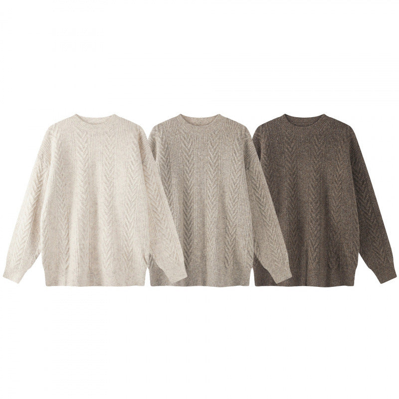 Unisex Oversize Grobstrick-Pullover mit Fischgrätstruktur und Rundhalsausschnitt Shop Nory
