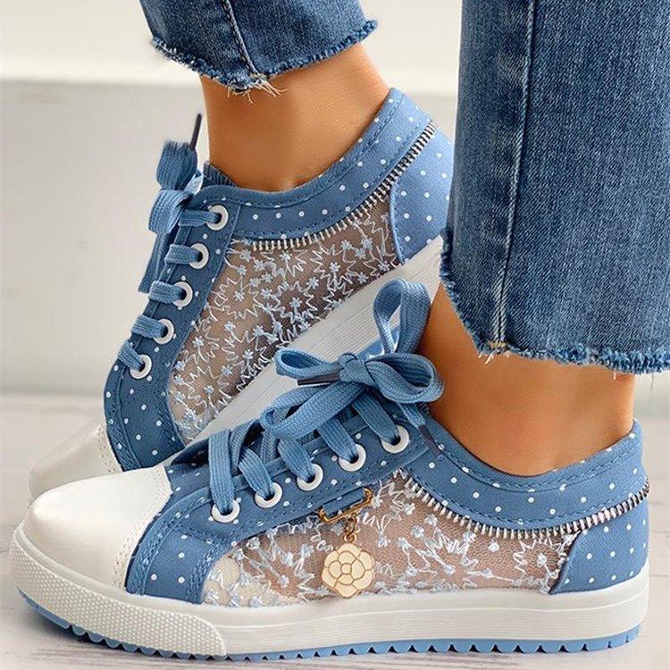Damen Mesh‑Sneaker mit floraler Stickerei, gepolsterter Plateausohle und Polka‑Dot‑Details Shop Nory