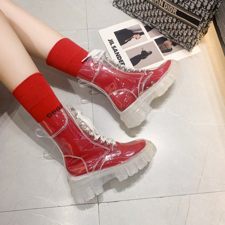 Damen trendige Stiefeletten im transparenten Design mit knalligem Detail
