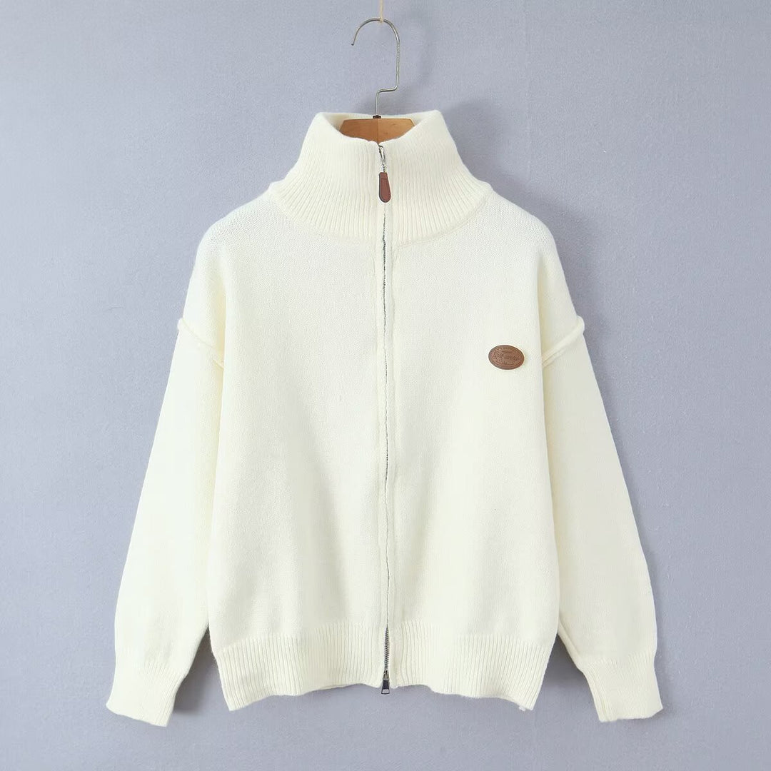 Damen Oversized Zipp-Cardigan aus feinem Strick mit hohem Rippkragen Shop Nory