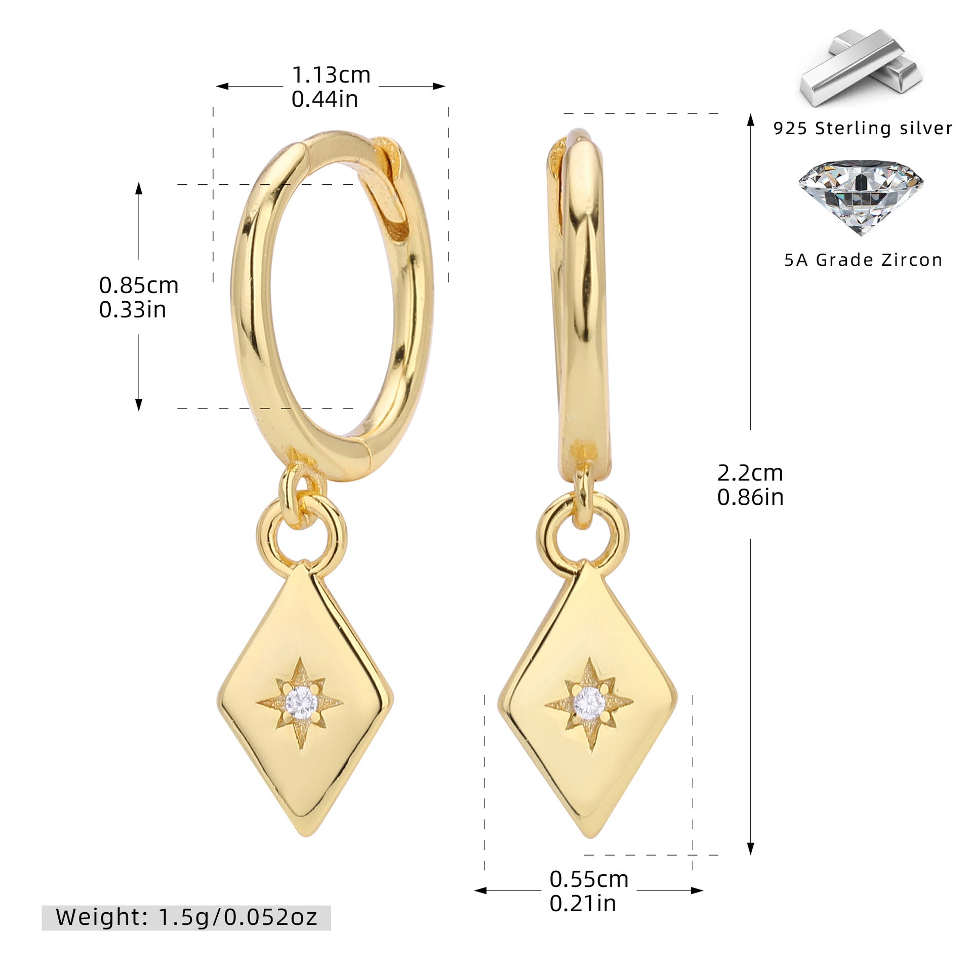 Damen Ohrhänger mit hochwertigem Zirkonanhänger aus 925 Sterling Silber Shop Nory