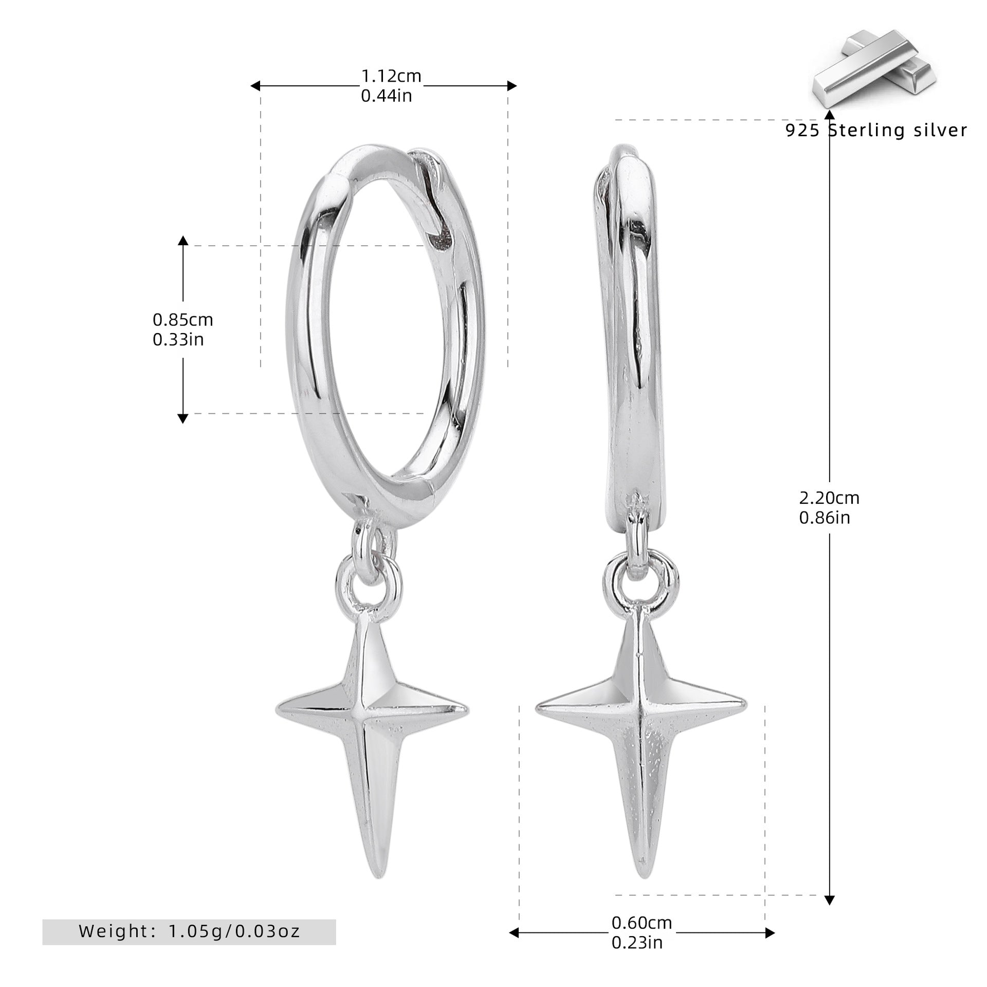 Damen Ohrhänger mit funkelndem Sternenmotiv aus hochwertigem 925 Sterlingsilber Shop Nory