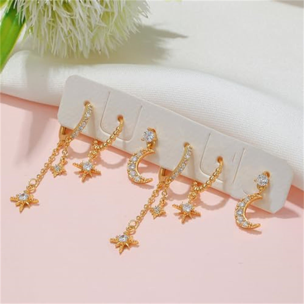 Damen Ohrring-Set mit funkelnden Mond- und Sternmotiven Shop Nory