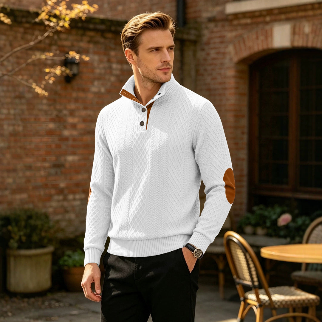 Herren Kabelstrick Troyer Pullover mit Stehkragen und Lederoptik-Ellbogen-Patches Shop Nory