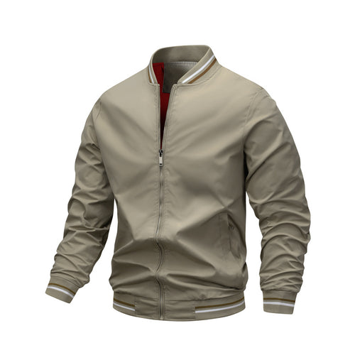 Herren Leichter Bomberblouson aus technischem Nylon mit gestreiften Rippbündchen und kontrastiertem Innenfutter Shop Nory