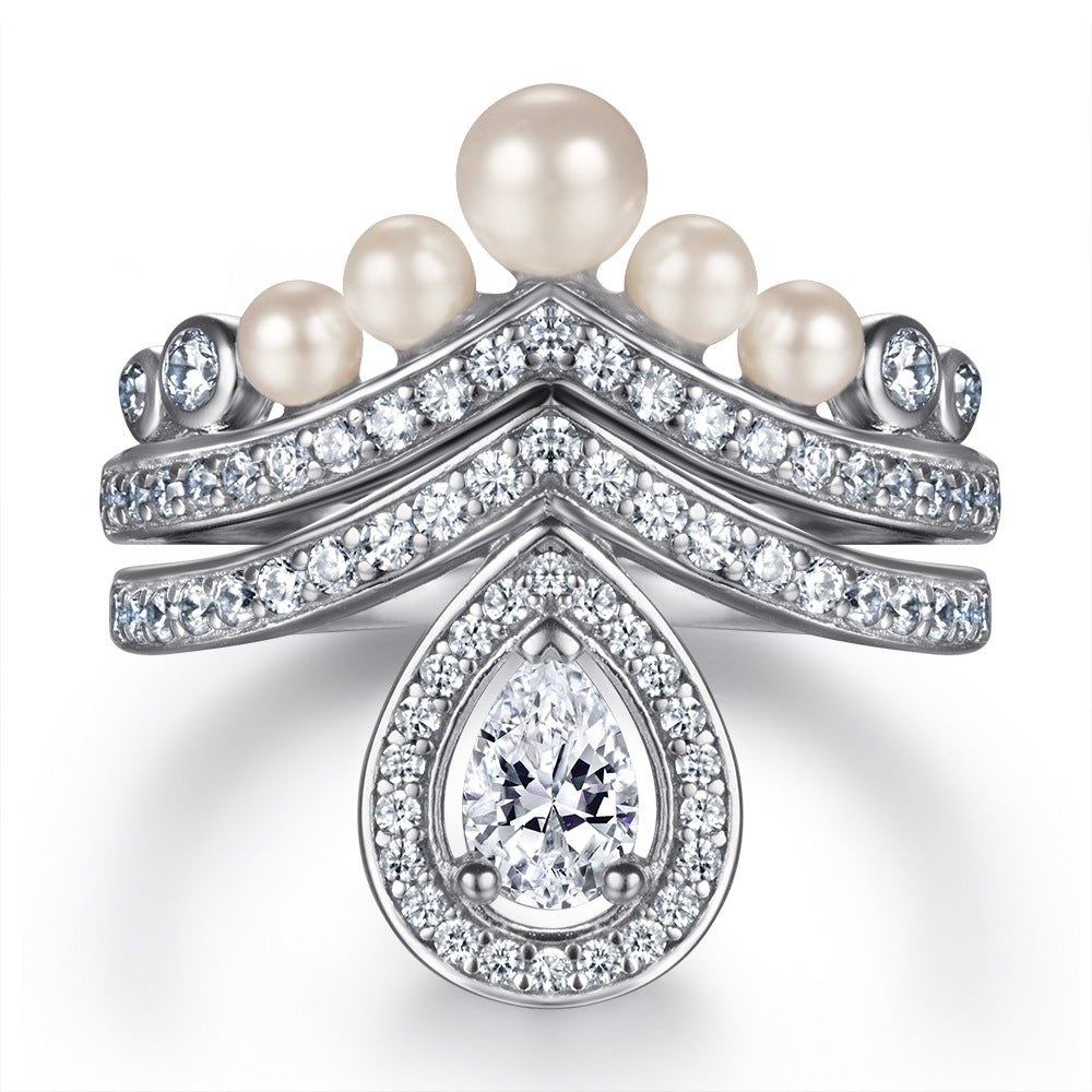 Damen Krone Ring mit funkelnden Zirkonia-Steinen Shop Nory