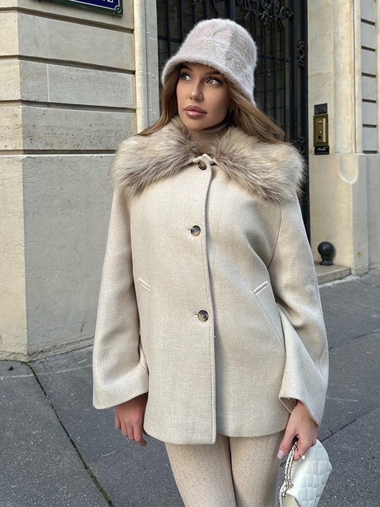 Damen Kurzmantel mit Webpelz-Schalkragen & kastiger Oversize-Silhouette Shop Nory