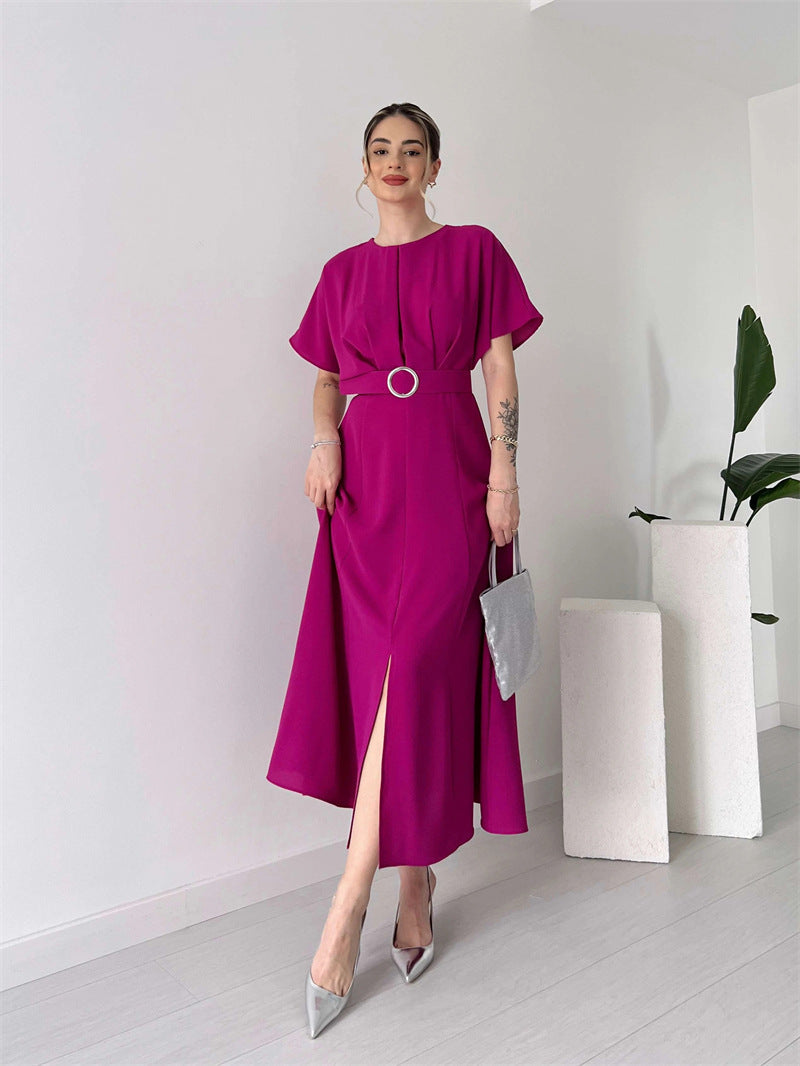 Damen Maxikleid mit Taillengürtel und puffärmeln Shopnory