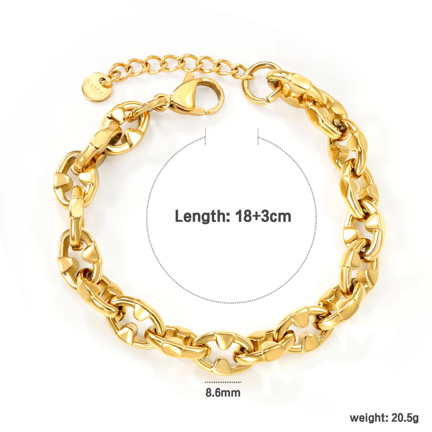 Damen trendiges Gliederarmband aus hochwertigem Edelstahl mit verstellbarem Verschluss Shop Nory