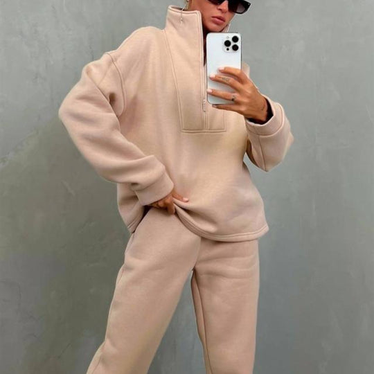 Damen Oversize-Halbzip-Lounge-Set aus schwerem French-Terry mit hohem Stehkragen Shop Nory