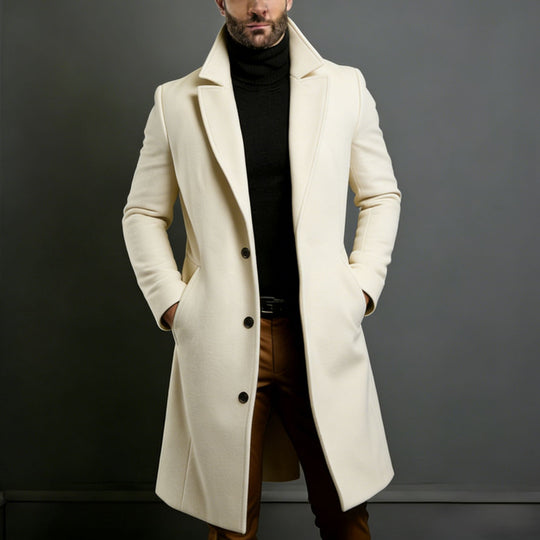 Herren Eleganter einreihiger Langmantel aus Wollmix mit schmaler Silhouette und Reverskragen Shop Nory