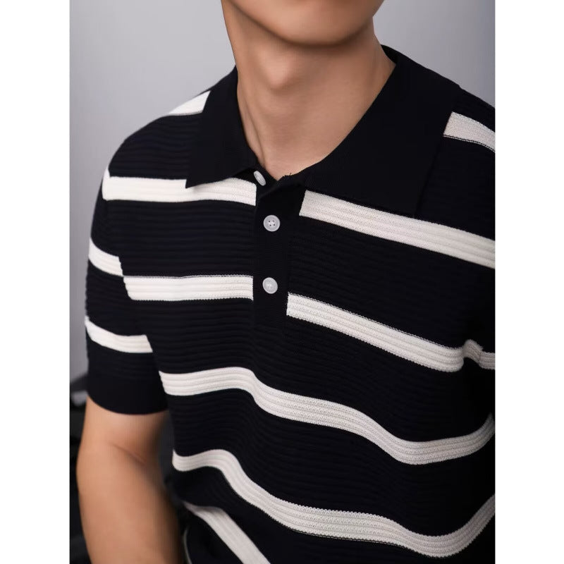 Herren Modisches Kurzarm-Polohemd mit Strickmuster Shop Nory