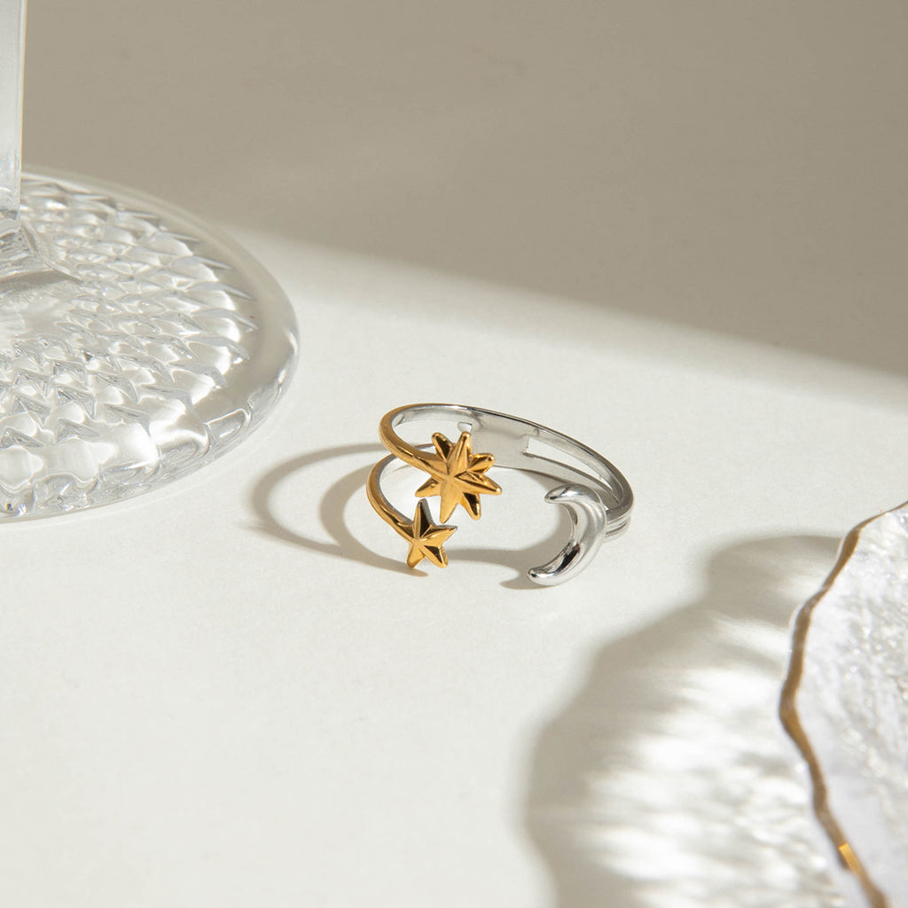 Damen Offener Ring mit mondförmigem und sternförmigen Design Shop Nory