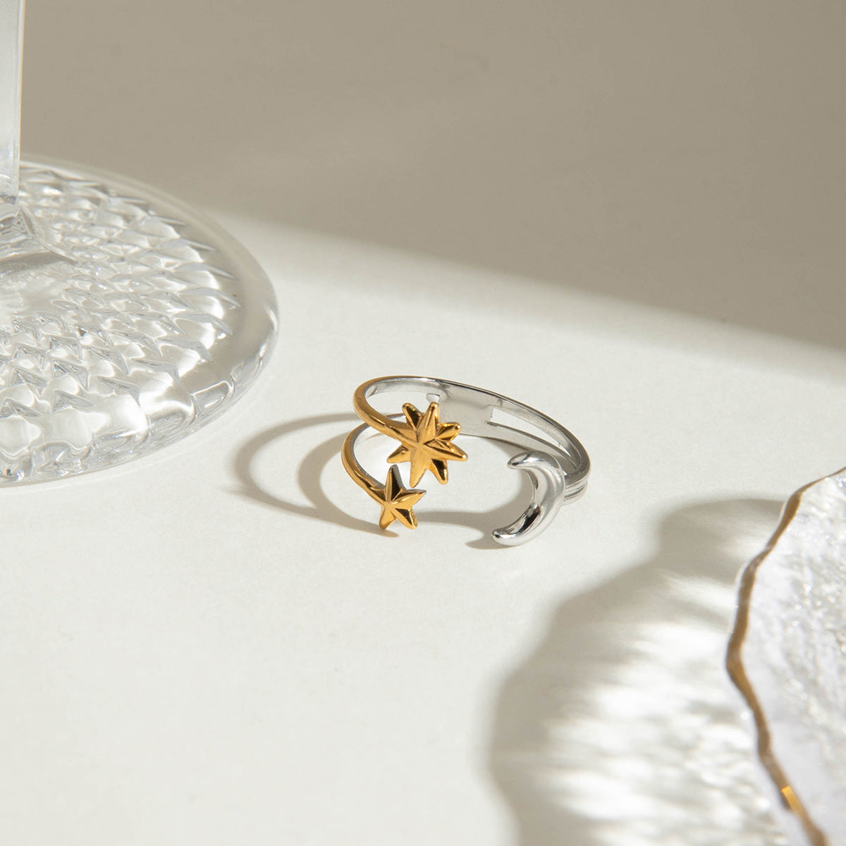 Damen Offener Ring mit mondförmigem und sternförmigen Design Shop Nory