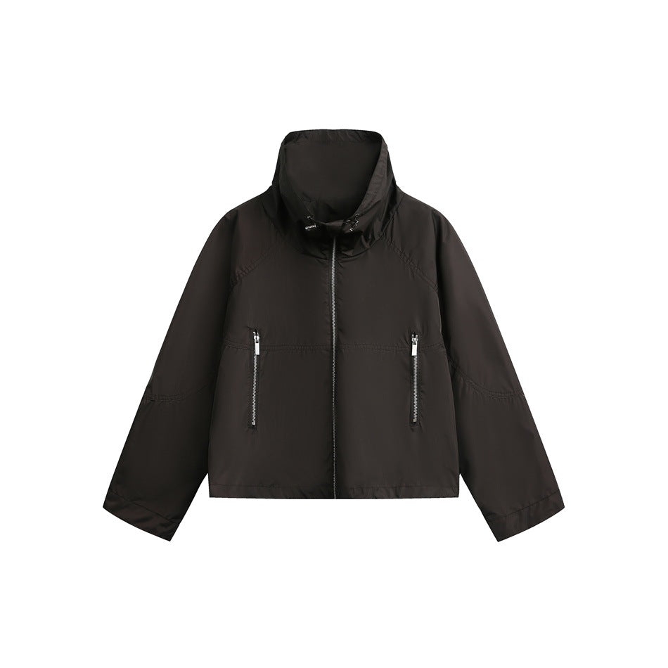 Damen Leichte Cropped Übergangsjacke mit hohem Stehkragen und Reißverschlusstaschen Shop Nory