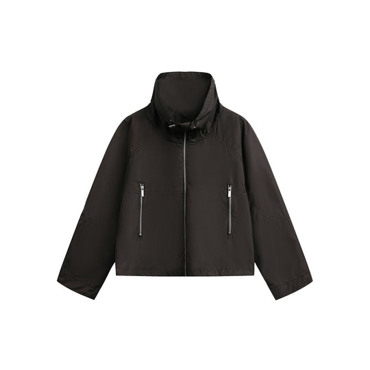 Damen Leichte Cropped Übergangsjacke mit hohem Stehkragen und Reißverschlusstaschen Shop Nory