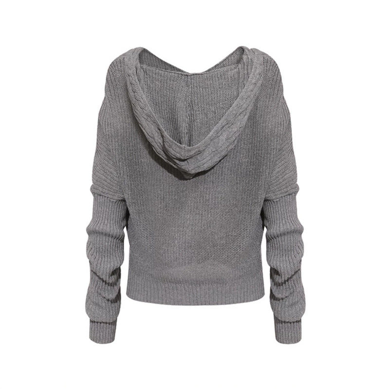 Damen figurnahe Zopfmuster-Strickjacke mit durchgehendem Reißverschluss und weitem V-Ausschnitt Shop Nory
