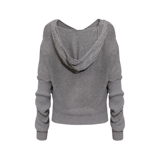 Damen figurnahe Zopfmuster-Strickjacke mit durchgehendem Reißverschluss und weitem V-Ausschnitt Shop Nory