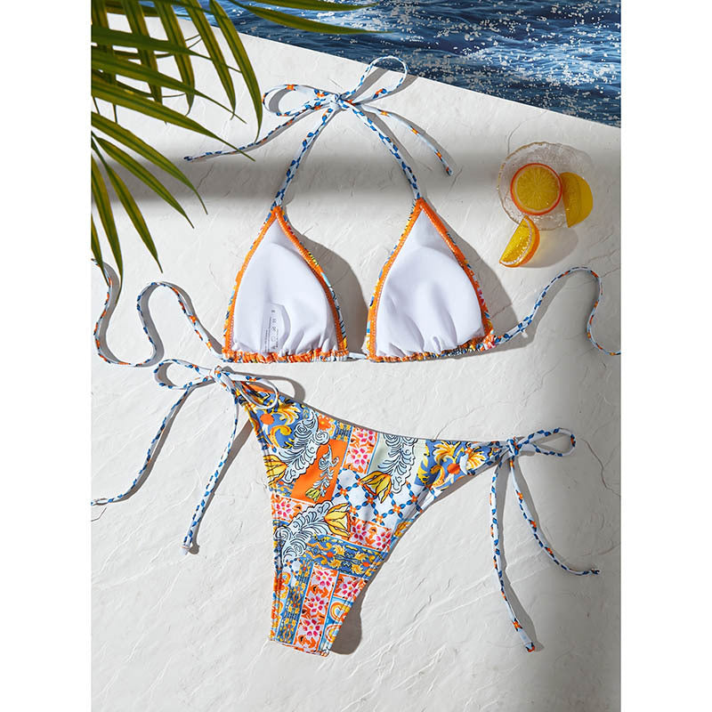 Damen Triangel-Bikini-Set mit verspielt floralem Muster und verstellbaren BindShopnoryändern