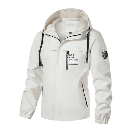 Herren Softshell-Outdoorjacke mit Kapuze, wasserabweisend und Brust-Reißverschlusstasche Shop Nory