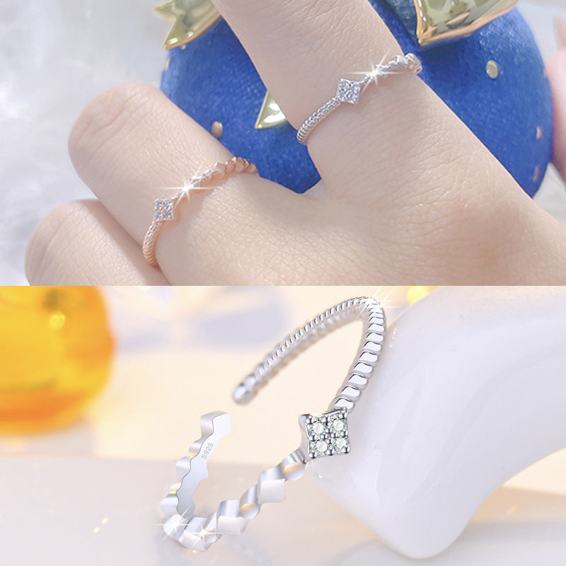 Damen Offener Ring mit elegantem Wellenmuster und funkelndem Zirkonia-Besatz Shop Nory