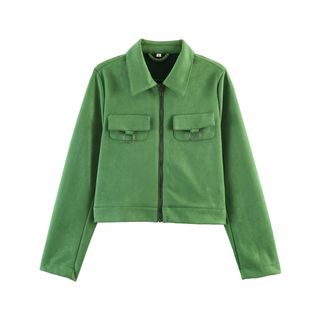 Damen Kurz geschnittene Velours‑Optik Jacke mit Brusttaschen und Reißverschluss Shop Nory