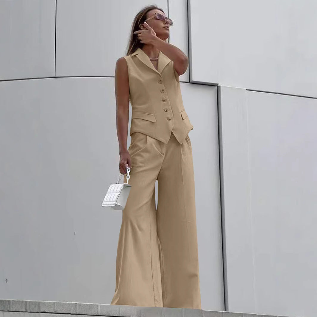 Damen Ärmelloses Tailoring-Zweiteiler mit taillierter Weste und weiter Marlenehose Shop Nory