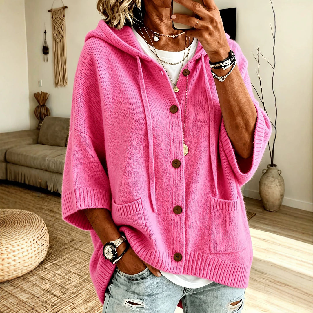 Damen Oversize Kapuzen-Cardigan mit Holzknöpfen und kastiger Silhouette Shop Nory
