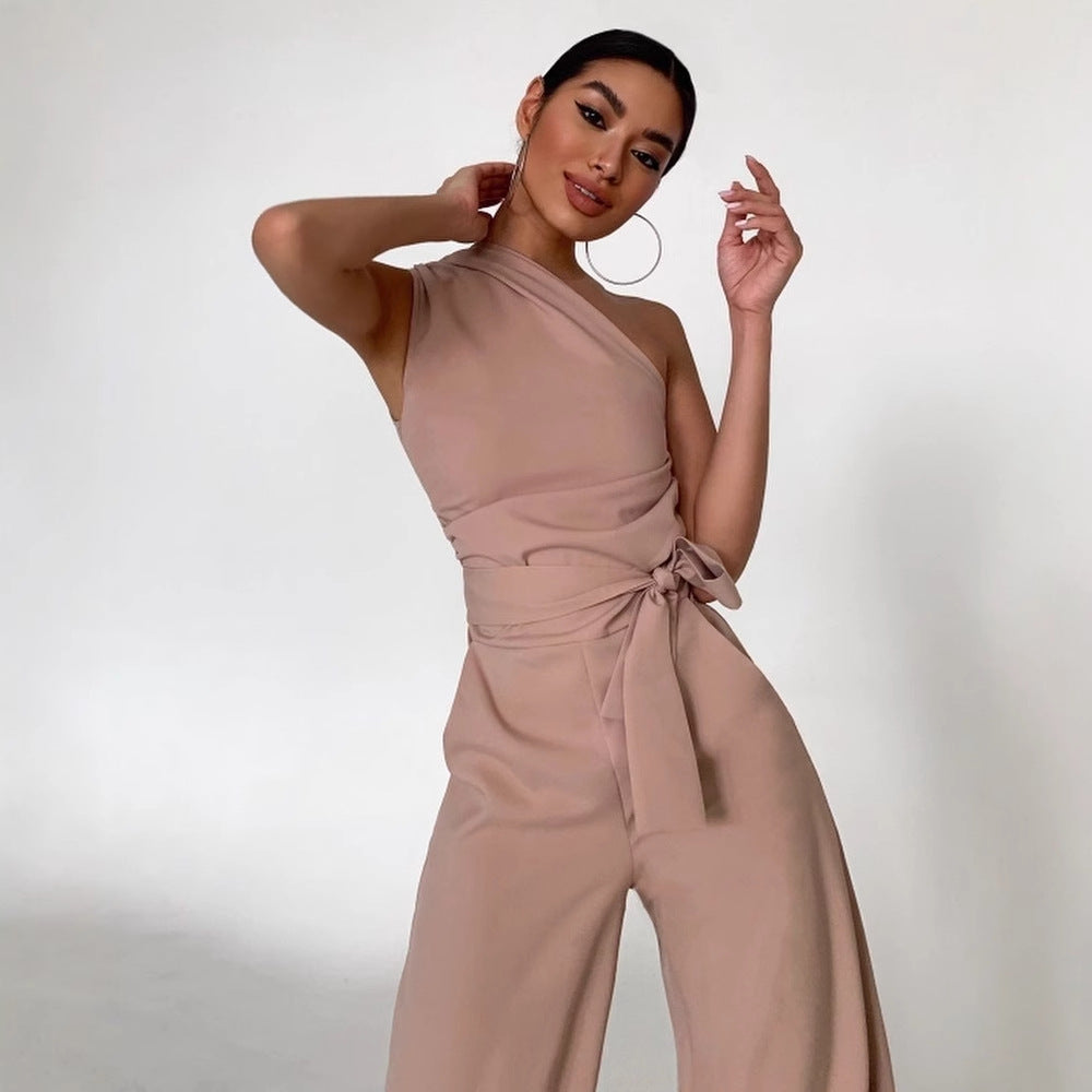 Damen One-Shoulder Jumpsuit mit weitem Bein