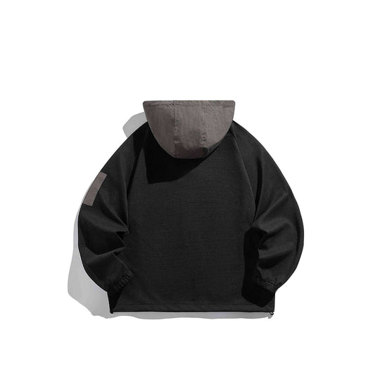 Unisex Oversize Kapuzen-Anorak-Pullover mit halber Druckknopfleiste, Utility-Ärmeltasche und Thermostruktur Shop Nory