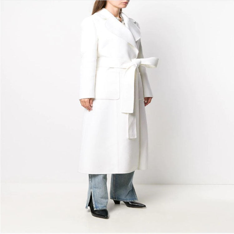 Damen Bodenlanger Wickelmantel aus Woll‑Kaschmirmix mit breitem Schalkragen und großen Pattentaschen Shop Nory