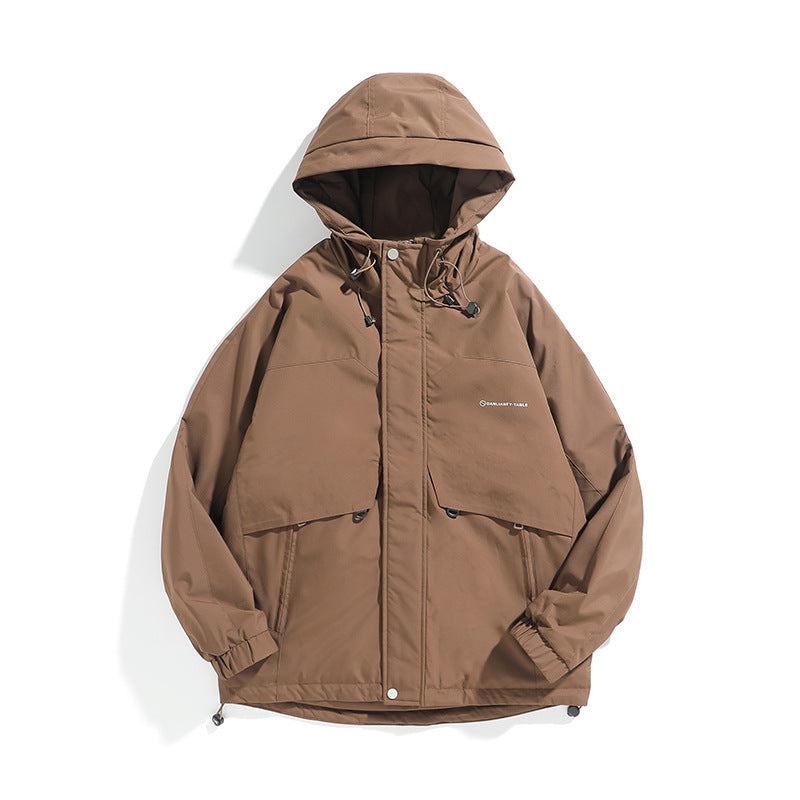 Unisex Weit geschnittener wetterfester Parka mit Kapuze, Kordelzug und aufgesetzten Pattentaschen Shop Nory