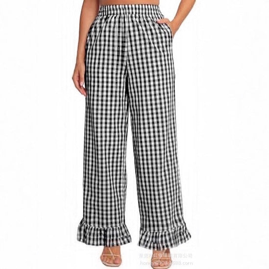Damen Palazzo-Hose mit elastischem Bund, Seitentaschen und Rüschensaum Shop Nory