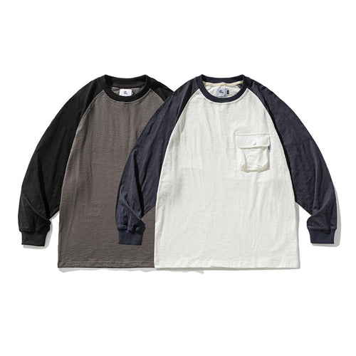 Unisex Lässiges Raglan-Longsleeve mit Kontrastärmeln und aufgesetzter Klappentasche Shop Nory