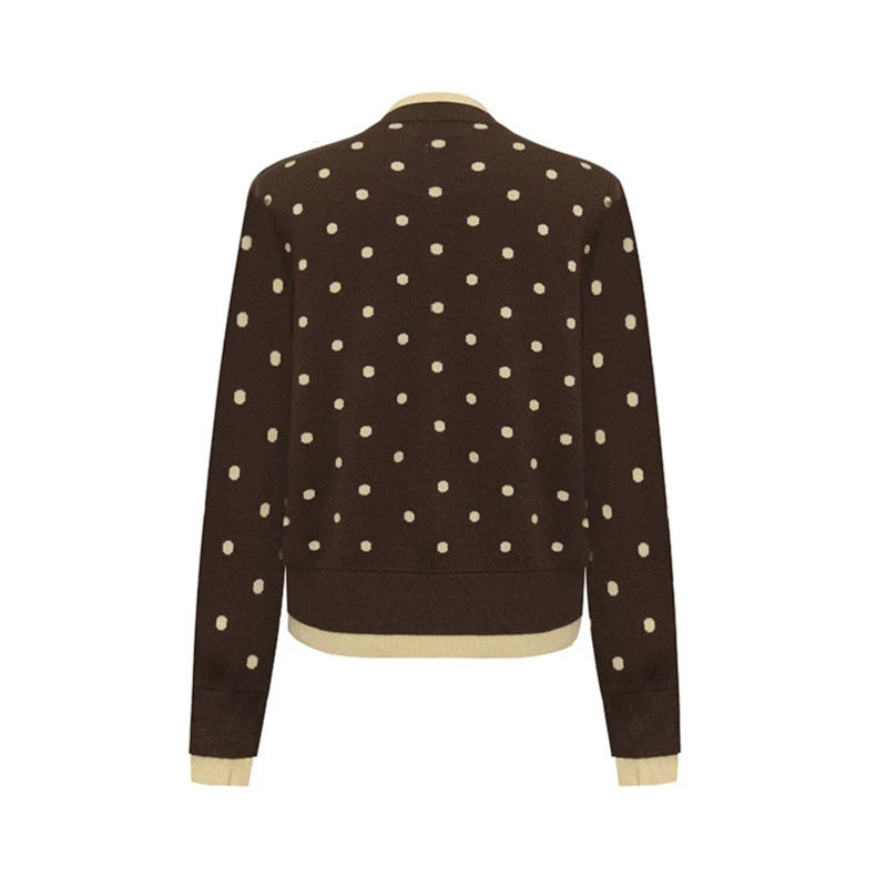 Damen Gepunktete Strickjacke mit Rundhalsausschnitt, Knopfleiste und Layering‑Optik Shop Nory