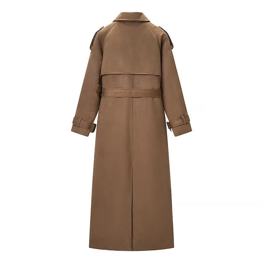 Damen Eleganter langer Taillentrenchcoat mit doppelreihiger Knopfleiste und ausgestelltem Saum Shop Nory