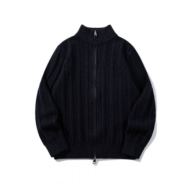 Unisex Reißverschluss-Strickjacke mit Stehkragen und vertikaler Struktur Shop Nory