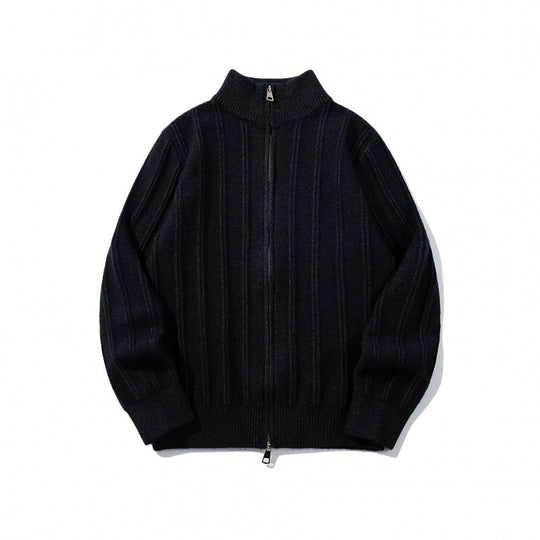 Unisex Reißverschluss-Strickjacke mit Stehkragen und vertikaler Struktur Shop Nory