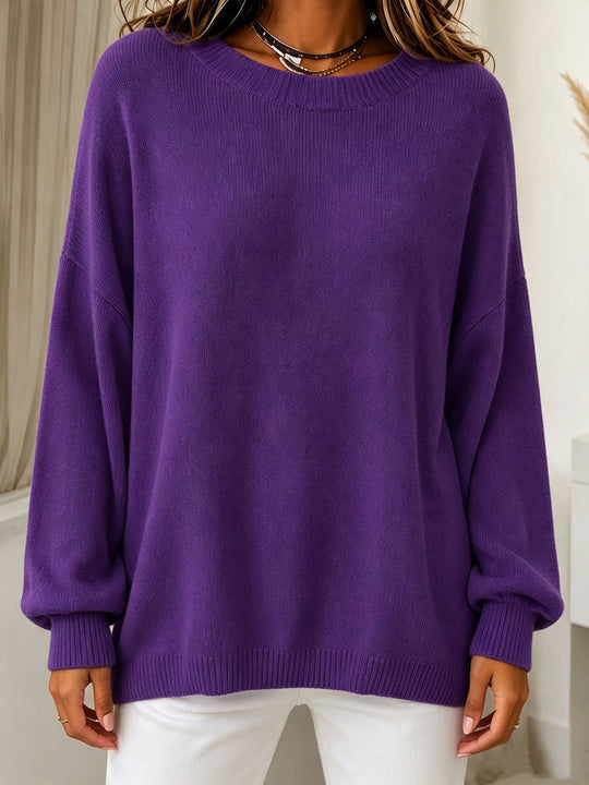 Damen Leichter Cashmere‑Touch Pullover mit Rundhalsausschnitt, überschnittener Schulter und gerippten Bündchen Shop Nory