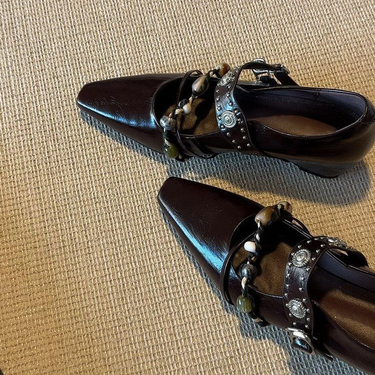Damen Verzierten Loafer‑Mules mit quadratischer Zehenpartie und Perlenriemen Shop Nory