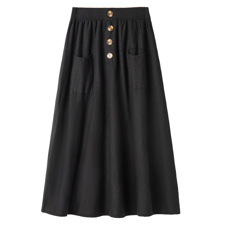 Damen Midirock aus Wollmix mit A‑Linie, elastischem Rippbund, Zierriegel‑Knopfleiste und aufgesetzten Taschen Shop Nory