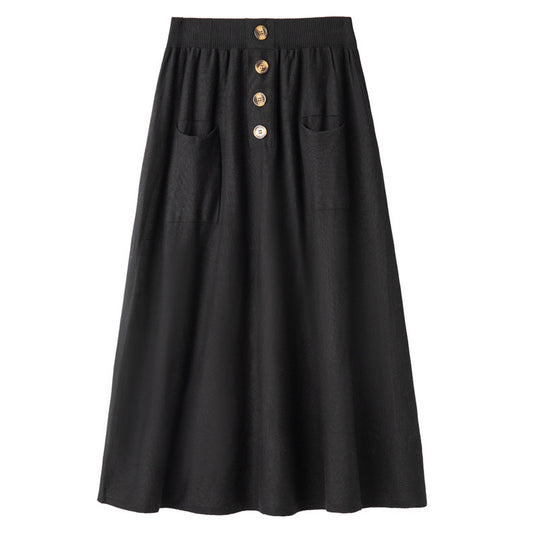 Damen Midirock aus Wollmix mit A‑Linie, elastischem Rippbund, Zierriegel‑Knopfleiste und aufgesetzten Taschen Shop Nory